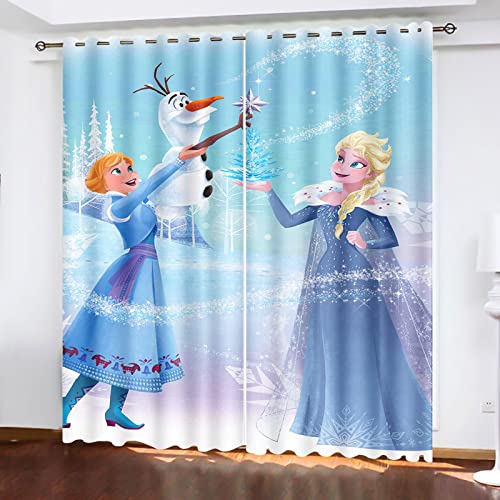 SNcek Frozen Verdunkelungsvorhang-Set, Anime Anna Und ELSA Olaf Vorhänge Blickdicht Für Kinderzimme Wohnzimmer Schlafzimmer Dekoration (150x166cm(BxH)/ 75x166cmx2,6) von SNcek