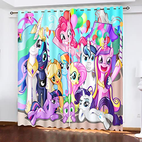 SNcek Pony Verdunkelungsvorhang wasserdichte Polyester Stoff Mit Ösen, 3D-Druck Anime Pony Verdunkelungsvorhänge Blickdicht Für Kinderzimmer (183x160cm(BxH)/ 91.5x160cmx2,1) von SNcek