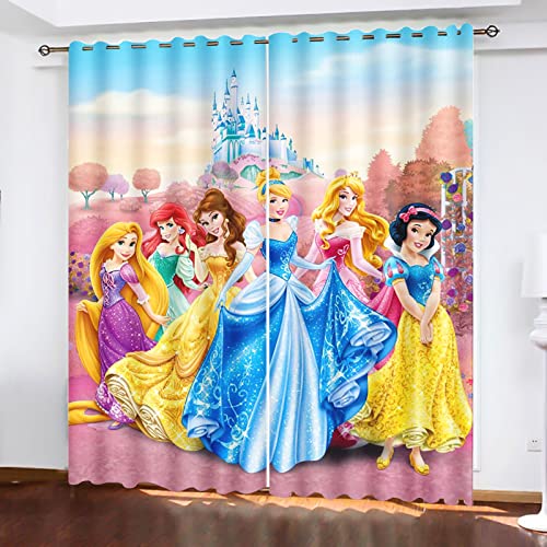 SNcek Prinzessinnen Verdunkelungsvorhang wasserdichte Polyester Stoff Mit Ösen, 3D Rapunzel Meerjungfrau Ariel Verdunkelungsvorhänge Blickdicht Für Kinderzimmer (183x160cm(BxH)/ 91.5x160cmx2,14) von SNcek