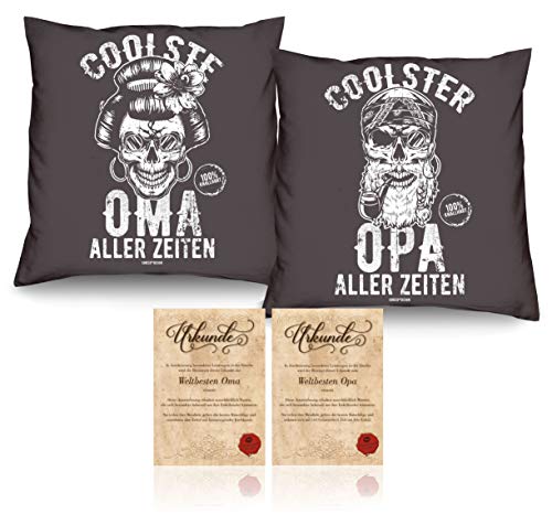 SO-GmbH Geschenk-Set für Großeltern 2 Kissen anthrazit und Geschenkkarte Geschenke für Oma und Opa zu Weihnachten von SO-GmbH