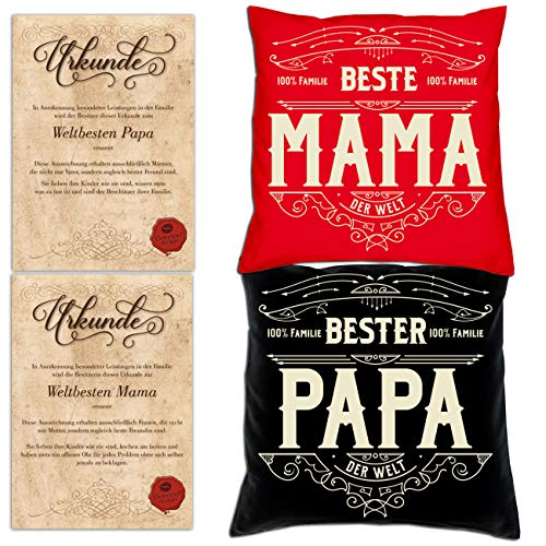 SO-GmbH Geschenk für Mama und Papa Kissen-Set schwarz und rot Geschenke Eltern zu Weihnachten von SO-GmbH