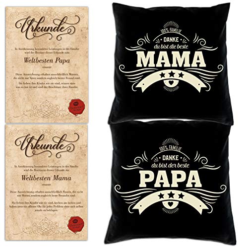 SO-GmbH Geschenk für Mama und Papa Kissen-Set schwarz und schwarz Geschenke Eltern zu Weihnachten von SO-GmbH