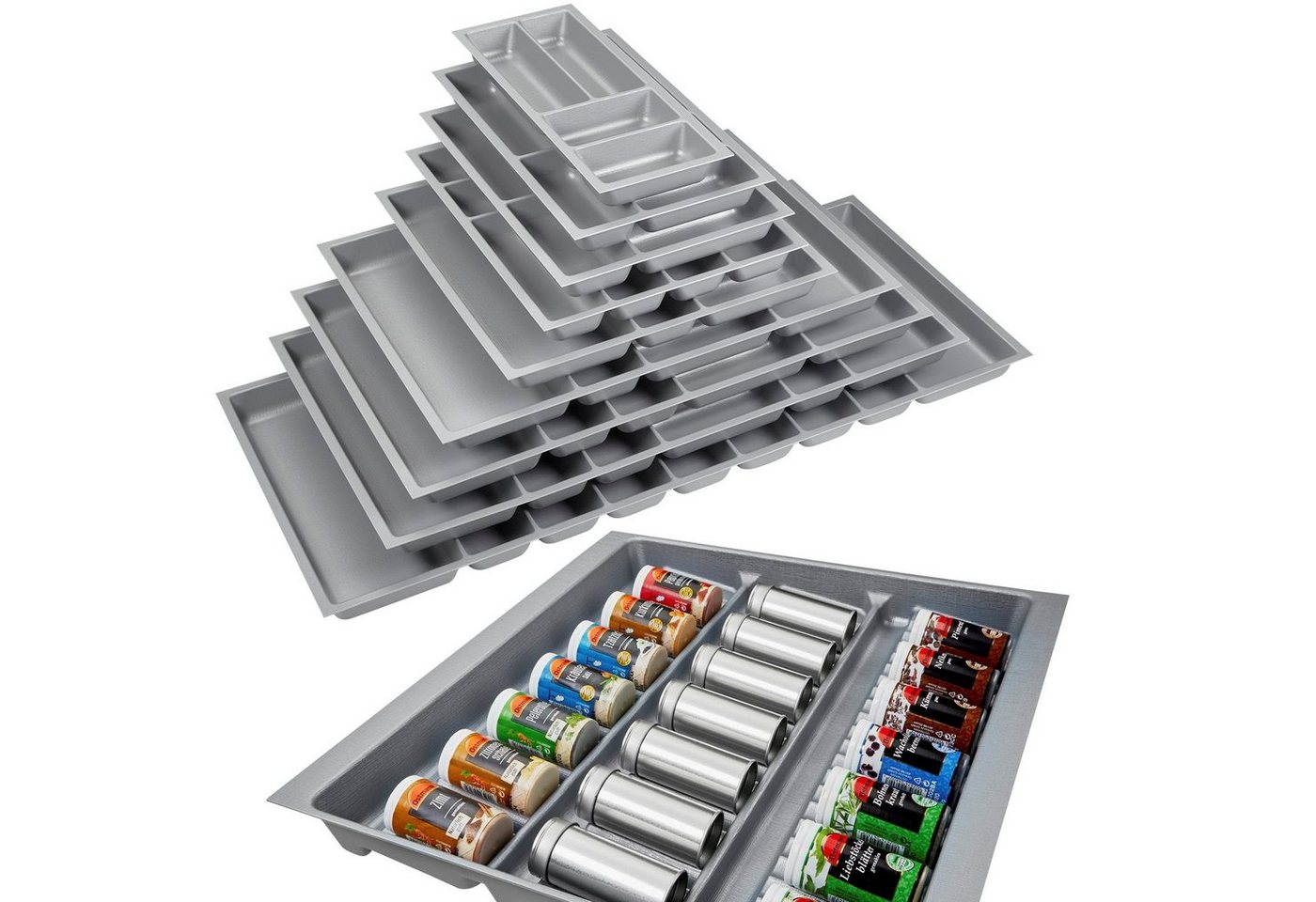 SO-TECH® Besteckeinsatz Orga-Box 2 silbergrau Canvas Leinwand Struktur für Nobilia, Gewürzeinsatz 509 mm Breite, Silbergrau von SO-TECH®