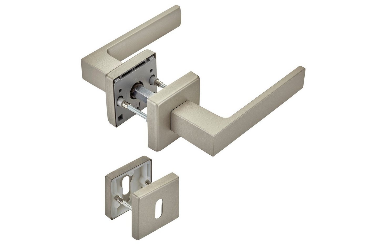 SO-TECH® Drückergarnitur Türdrücker CUBE Edelstahloptik matt 120x22mm Vierkant 8x8 mm, Buntbart Türgarnitur für Zimmertür Rosettengarnitur von SO-TECH®
