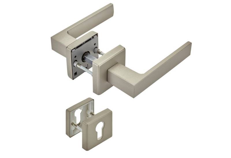 SO-TECH® Drückergarnitur Türdrücker CUBE Edelstahloptik matt 120x22mm Vierkant 8x8 mm, Profilzylinder Rosettengarnitur für Eingangstür von SO-TECH®