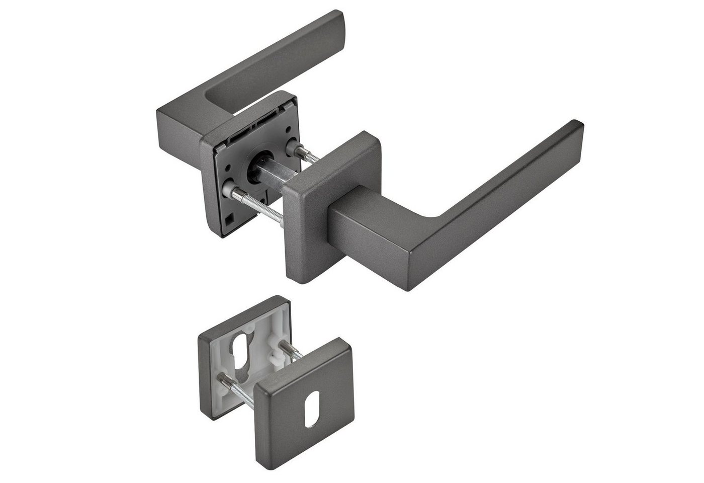SO-TECH® Drückergarnitur Türdrücker CUBE anthrazit 120 x 22 mm Vierkant 8 x 8 mm, Buntbart Türgarnitur für Zimmertür Rosettengarnitur von SO-TECH®