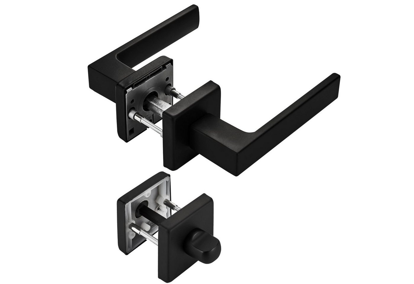 SO-TECH® Drückergarnitur Türdrücker CUBE schwarz 120 x 22 mm Vierkant 8 x 8 mm, Bad / WC Türen Rosettengarnitur von SO-TECH®