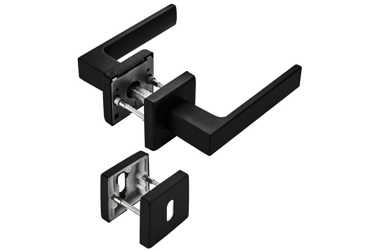 SO-TECH® Drückergarnitur Türdrücker CUBE schwarz 120 x 22 mm Vierkant 8 x 8 mm, Buntbart Türgarnitur für Zimmertür Rosettengarnitur von SO-TECH®