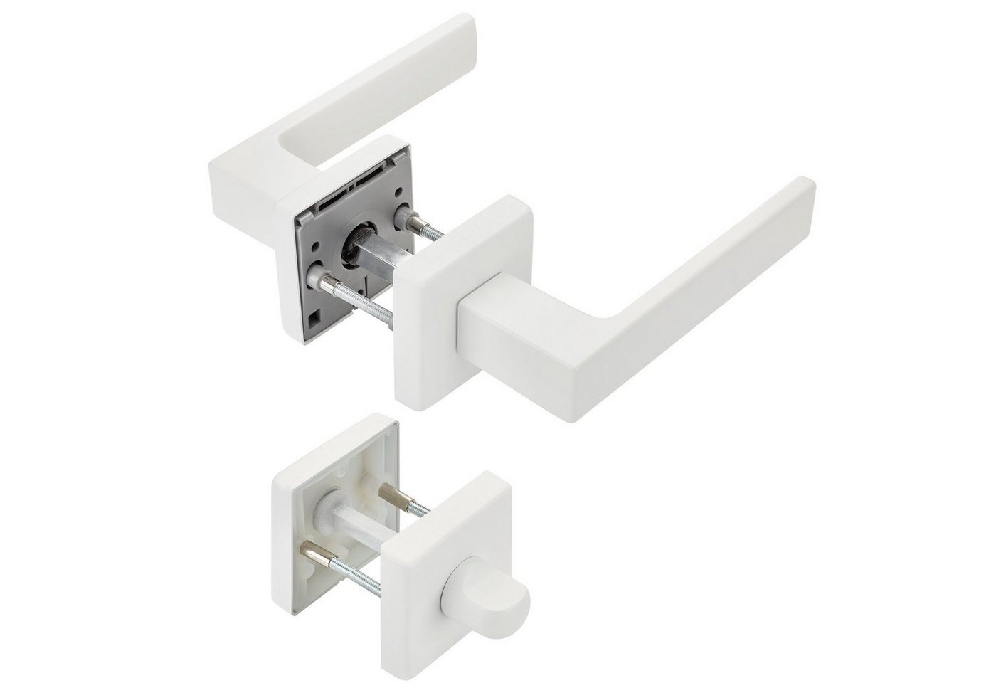 SO-TECH® Drückergarnitur Türdrücker CUBE weiß 120 x 22 mm Vierkant 8 x 8 mm, Bad / WC Türen Rosettengarnitur von SO-TECH®