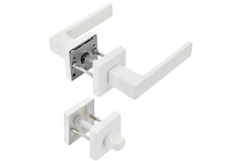 SO-TECH® Drückergarnitur Türdrücker CUBE weiß 120 x 22 mm Vierkant 8 x 8 mm, Bad / WC Türen Rosettengarnitur von SO-TECH®