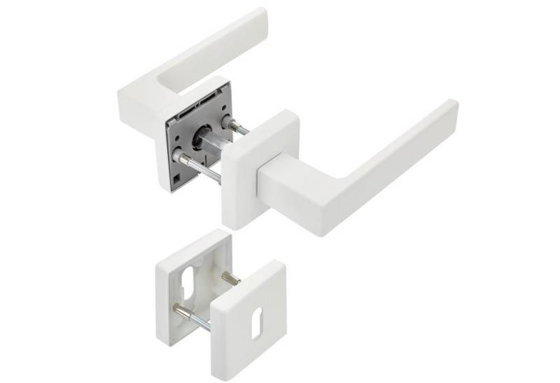 SO-TECH® Drückergarnitur Türdrücker CUBE weiß 120 x 22 mm Vierkant 8 x 8 mm, Buntbart Türgarnitur für Zimmertür Rosettengarnitur von SO-TECH®