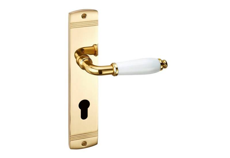 SO-TECH® Drückergarnitur Türdrücker MATTEO Porzellan / Metall Rund Langschild, Profilzylinder Türgarnitur für Eingangstür Messingoptik weiß von SO-TECH®