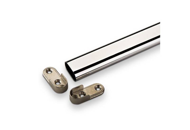 SO-TECH® Garderobenstange Schrankstange oval 30x15 mm Chrom poliert mit Stangenlagern, Set mit Stange 100 cm und 2 Haltern von SO-TECH®
