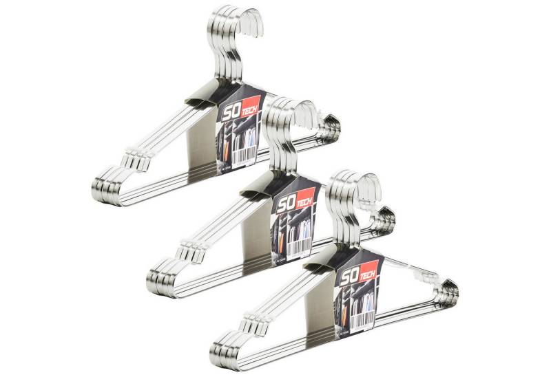 SO-TECH® Kleiderbügel Garderobenbügel Design Edelstahl 450 x 193 mm mit Haken, (Spar-Set, 15-tlg), Stärke 8 x 2,5 mm, mit spezieller Antirutsch-Nut von SO-TECH®