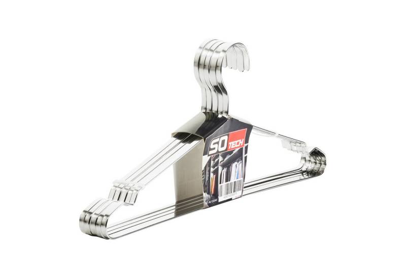 SO-TECH® Kleiderbügel Garderobenbügel Design Edelstahl 450 x 193 mm mit Haken, (Spar-Set, 5-tlg), Stärke 8 x 2,5 mm, mit spezieller Antirutsch-Nut von SO-TECH®