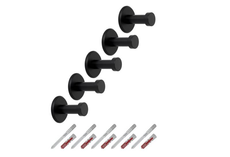 SO-TECH® Kleiderhaken Garderobenhaken TALEA Edelstahl massiv inkl. Montagematerial, (5-St), Ø 10 / 15 mm, Länge 30 mm, Gesamtlänge 33 mm, schwarz matt von SO-TECH®