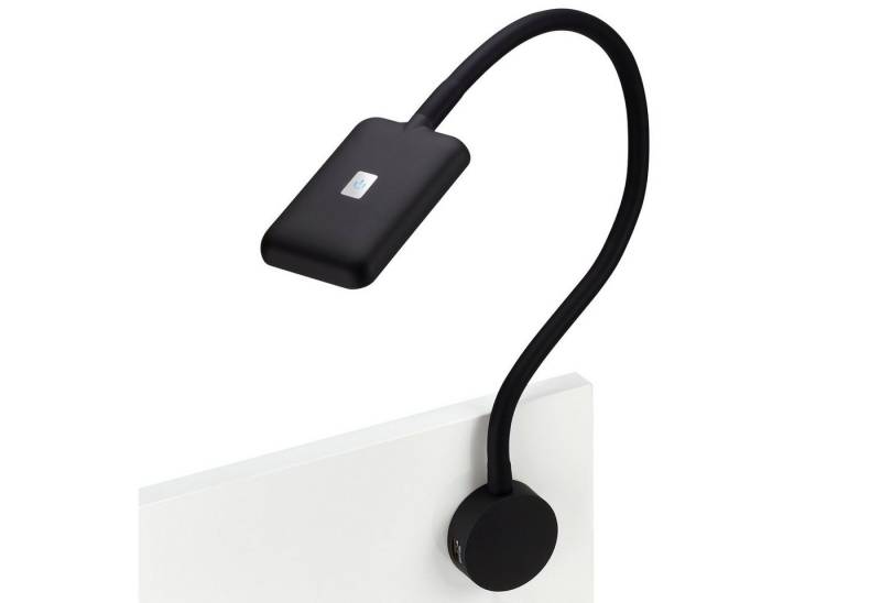 SO-TECH® LED Unterbauleuchte LED Bett- und Leseleuchte mit flexiblem Leuchtenarm & Touch, schwarz, mit 2 USB-Buchsen von SO-TECH®