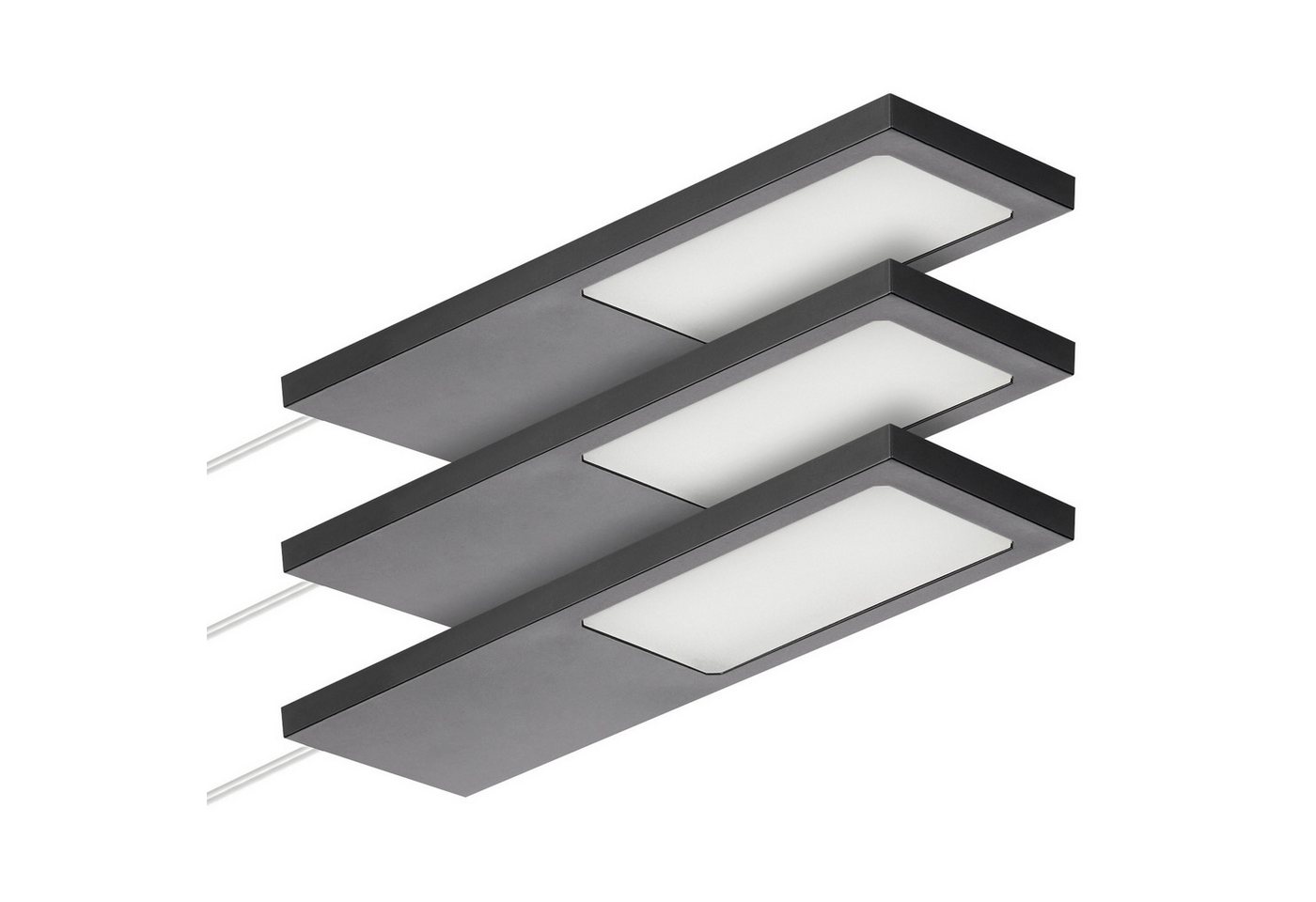 SO-TECH® LED Unterbauleuchte LED Möbelleuchte GIULIA II, stufenlos dimmbar, LED fest integriert, Neutralweiß, 3er Set neutralweiß ohne Sensor inkl. 33W Trafo, schwarz von SO-TECH®