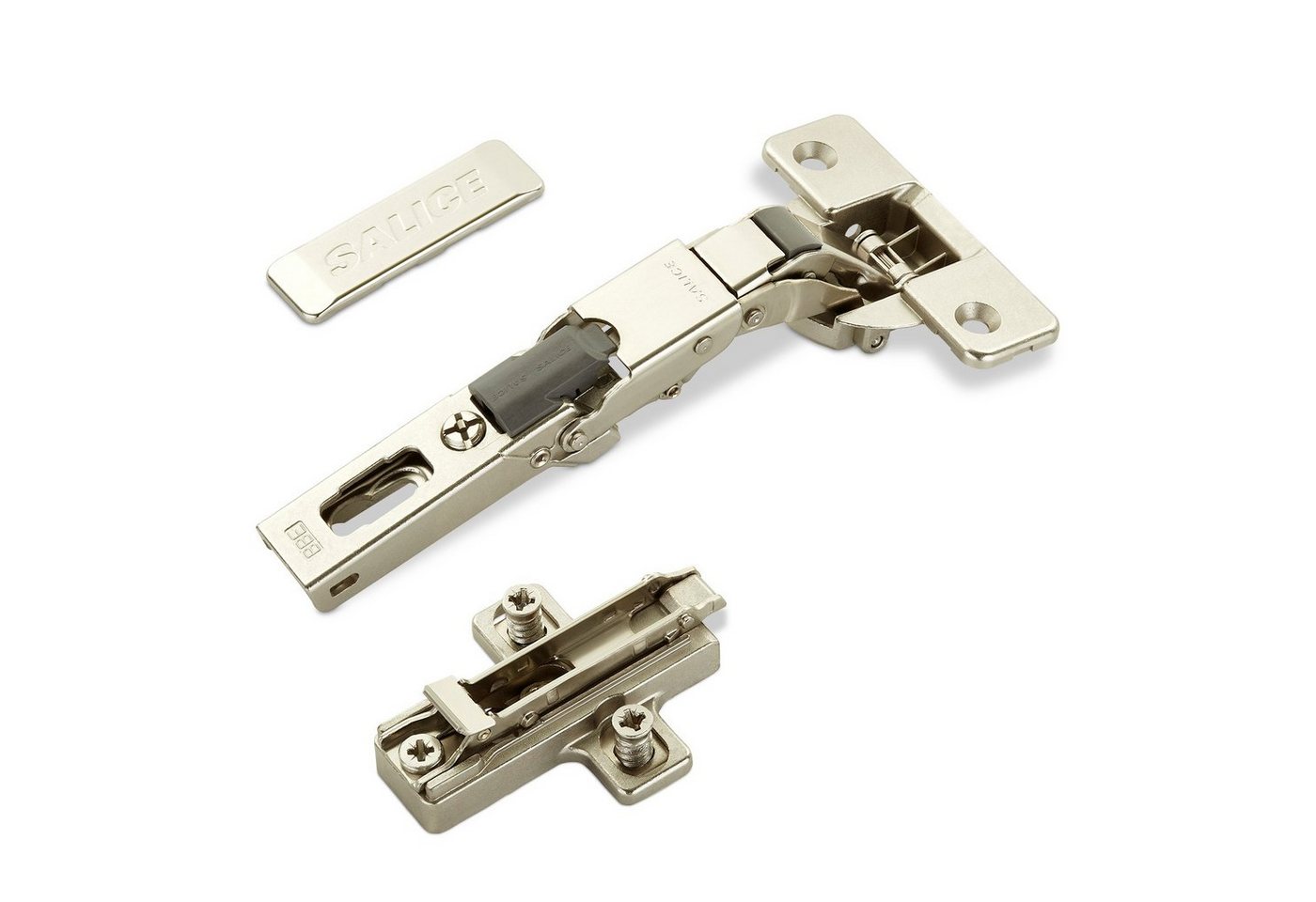 Salice Möbelbeschlag 2er Set Salice Universalscharnier 110° Bohrbild T45-T52 Push-Open (2 St), mit Negativfeder Nickel matt + MPL + Scharnierarmabdeckung von Salice