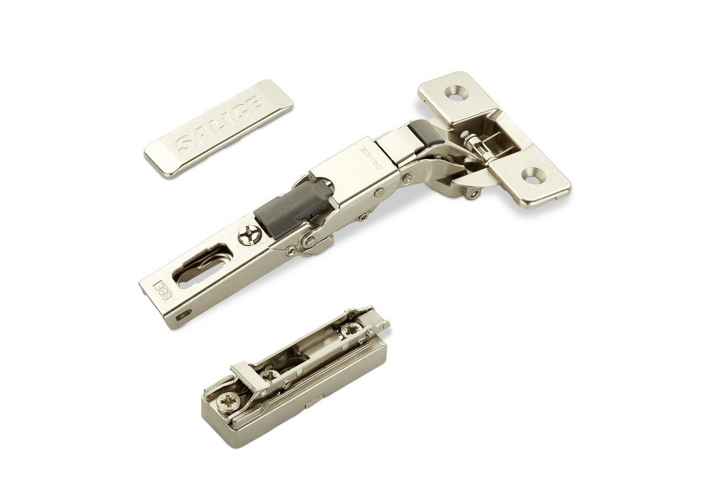 Salice Möbelbeschlag 2er Set Salice Universalscharnier 110° Bohrbild T45-T52 Push-Open (2 St), mit Negativfeder Nickel matt + MPL + Scharnierarmabdeckung von Salice