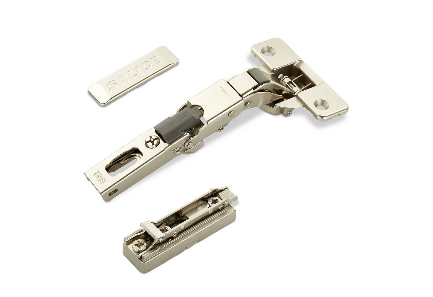 Salice Möbelbeschlag 2er Set Salice Universalscharnier 110° Bohrbild T45-T52 Push-Open (2 St), ohne Feder Nickel matt + MPL + Scharnierarmabdeckung von Salice