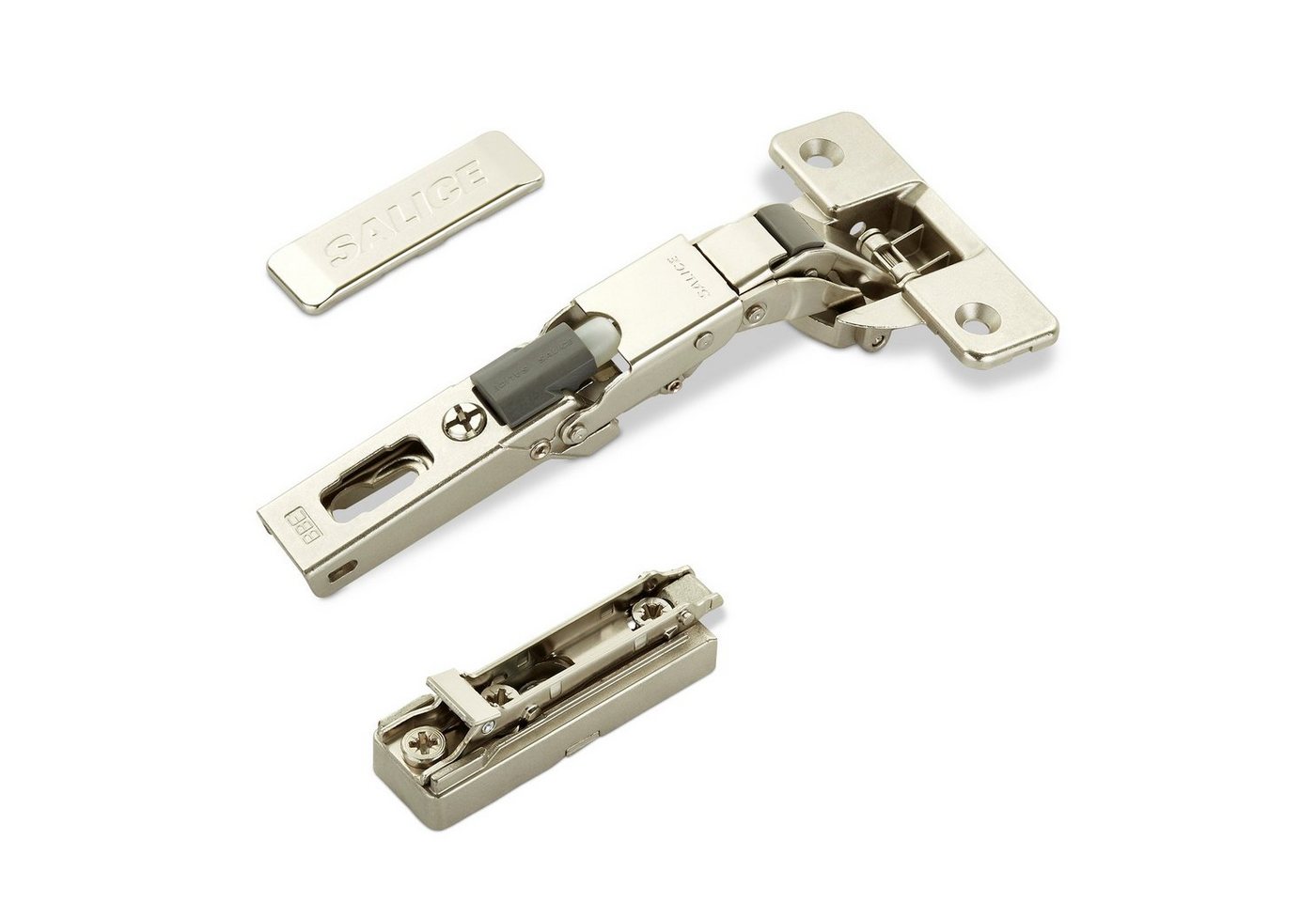 Salice Möbelbeschlag 2er Set Salice Universalscharnier 110° Bohrbild T45-T52 gedämpft (2 St), Nickel matt + MPL + Scharnierarmabdeckung von Salice