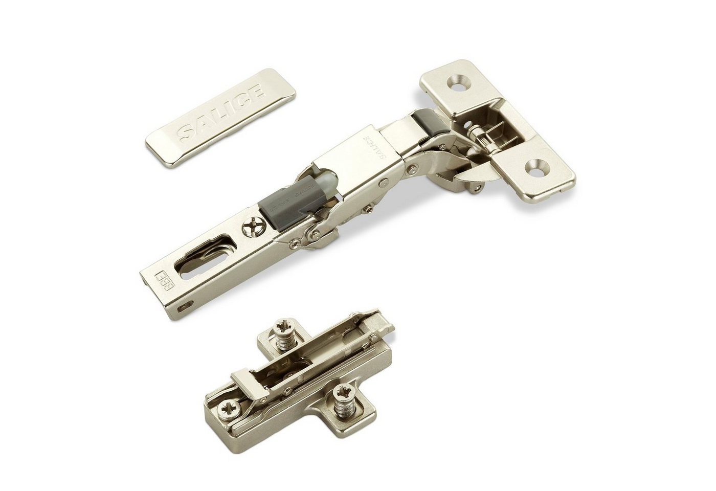 Salice Möbelbeschlag 2er Set Salice Universalscharnier 110° Bohrbild T45-T52 gedämpft (2 St), Nickel matt + MPL + Scharnierarmabdeckung von Salice