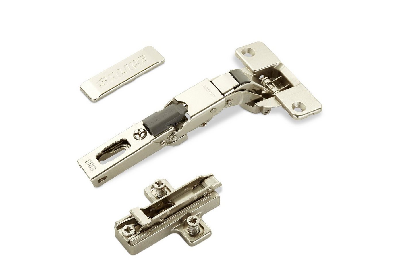 Salice Möbelbeschlag 2er Set Salice Universalscharnier 110° Bohrbild T45-T52 ungedämpft (2 St), Nickel matt + MPL + Scharnierarmabdeckung von Salice
