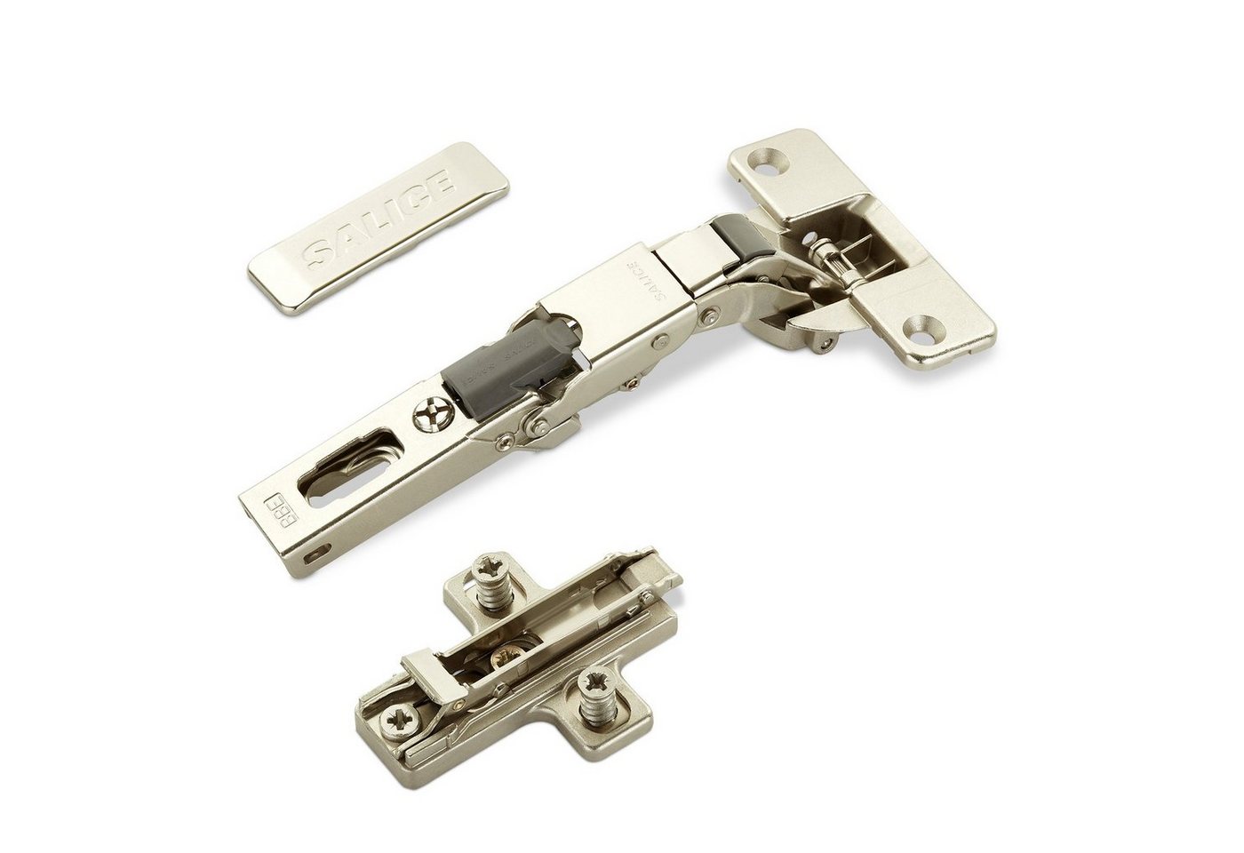 Salice Möbelbeschlag 2er Set Salice Universalscharnier 110° Bohrbild T45-T52 ungedämpft (2 St), Nickel matt + MPL + Scharnierarmabdeckung von Salice