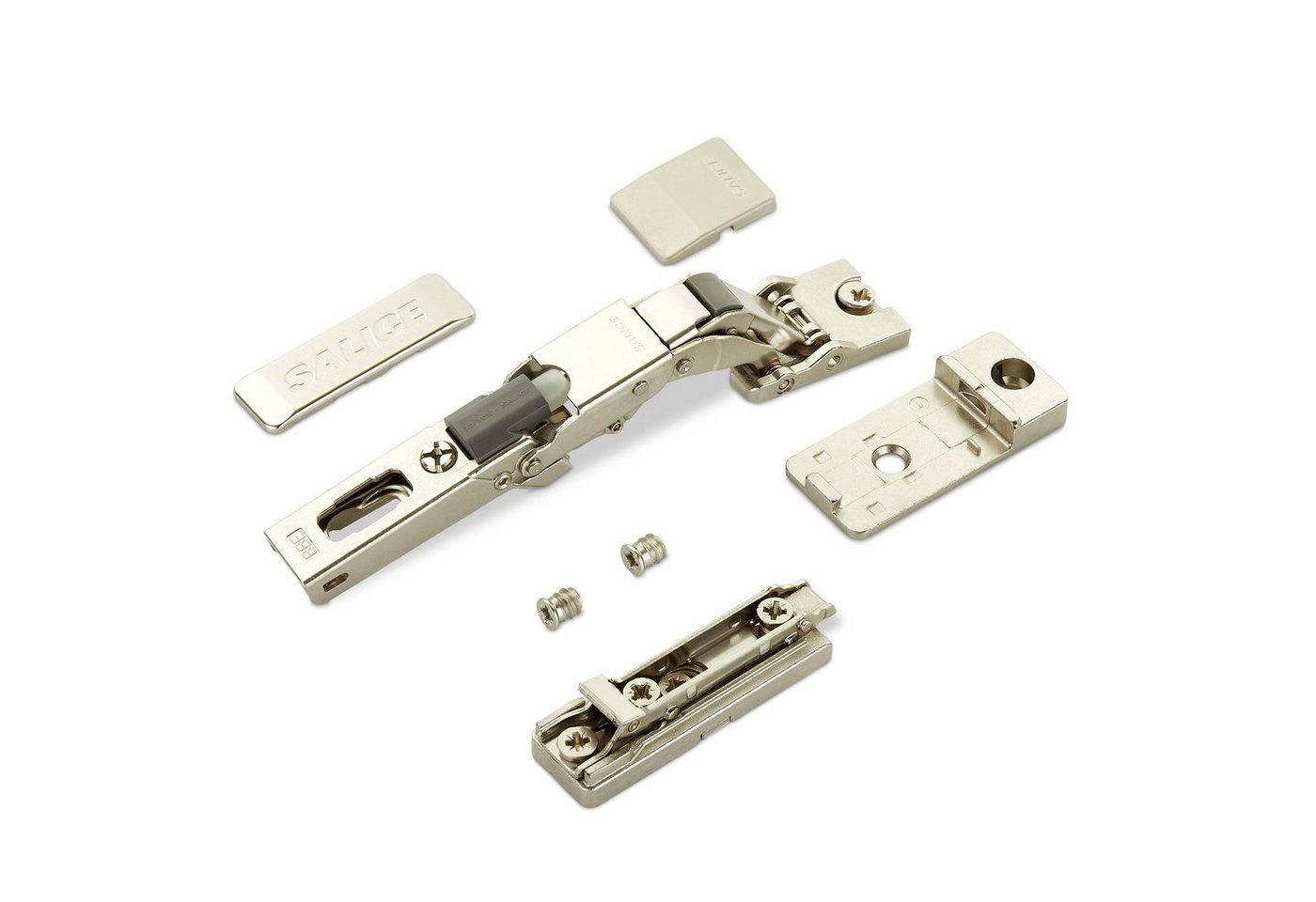SO-TECH® Möbelbeschlag 2er Set Salice Universalscharnier 110° gedämpft oder ungedämpft (2 St), für Türen mit min. 8 mm Stärke + Montageplatte + Scharnierarmabdeckung von SO-TECH®