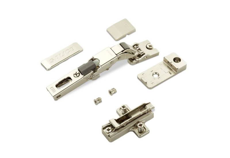 Salice Möbelbeschlag 2er Set Salice Universalscharnier 110° gedämpft oder ungedämpft (2 St), für Türen mit min. 8 mm Stärke + Montageplatte + Scharnierarmabdeckung von Salice
