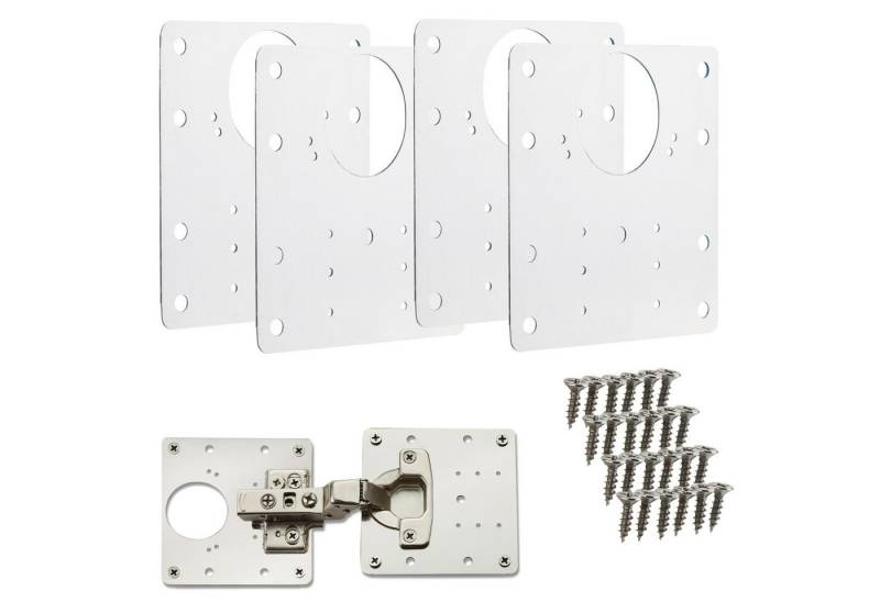 SO-TECH® Möbelbeschlag Topfband Reparaturplatten Edelstahl 90 x 90 x 0,53 mm (4 St), Reparaturset für Topfbänder mit Ø35 mm, Schrankscharnier Topfscharnier von SO-TECH®