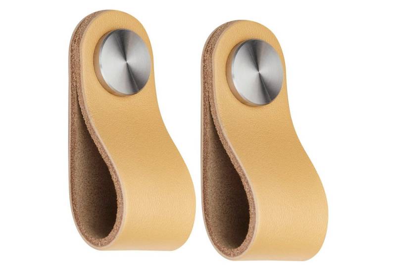 SO-TECH® Möbelgriff OSTERNAS Ledergriff Designgriff echt Rindsleder & Edelstahl (2-St), Möbelknopf Edelstahl / helles Khaki von SO-TECH®