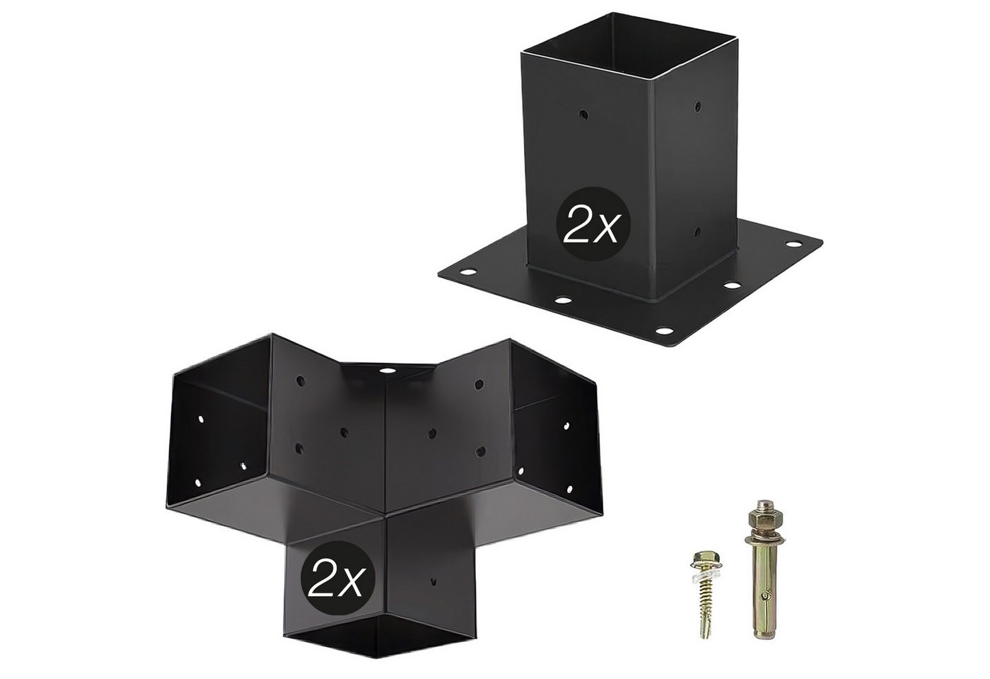 SO-TECH® Pfostenbeschlag Holzverbinder Bodenanker vierkant - starker Korrosionsschutz (4 St), Stahl schwarz, Anbau SET 4-tlg. 100 x 100 mm von SO-TECH®