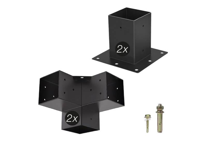 SO-TECH® Pfostenbeschlag Holzverbinder Bodenanker vierkant - starker Korrosionsschutz (4 St), Stahl schwarz, Anbau SET 4-tlg. 90 x 90 mm von SO-TECH®