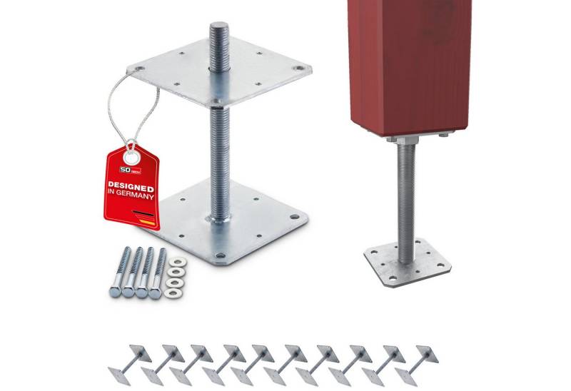 SO-TECH® Pfostenträger Stützträger höhenverstellbar Gewinde M24 Stahl feuerverzinkt, (10-St), zum Aufschrauben, wetterfest, 160 x 160 x 250 mm von SO-TECH®