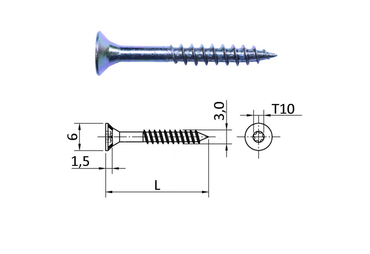 SO-TECH® Schraube JD Spanplattenschrauben Ø 3,0 mm I-Stern (Torx) T10, (20 St) von SO-TECH®