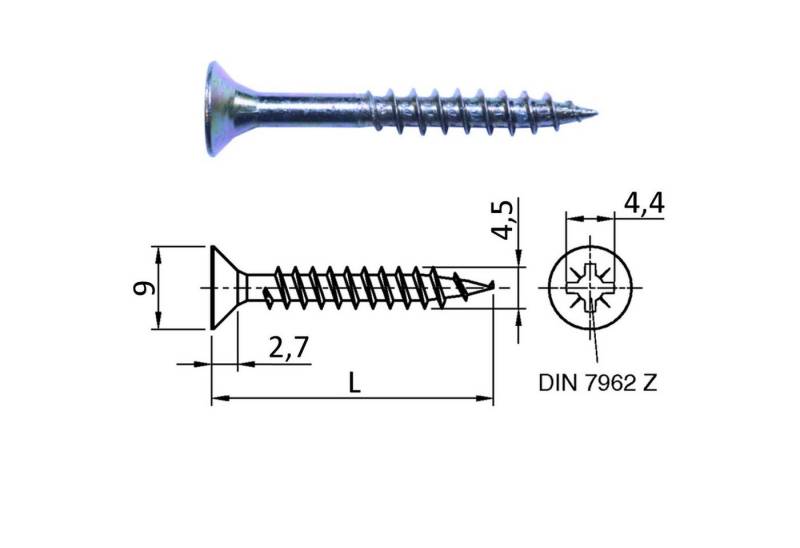 SO-TECH® Schraube JD Spanplattenschrauben Kreuzschlitz Ø 4,5 mm L: 15 - 80 mm, (20 St), 500 Stück mit Vollgewinde 4,5 x 60 Kreuzschlitz von SO-TECH®