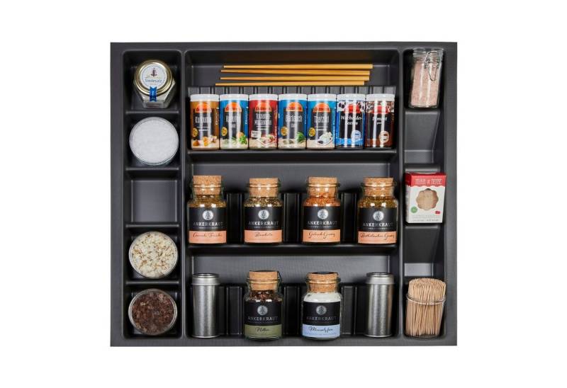 SO-TECH® Schubkasteneinsatz Orga-Box I für Optifit / blum Tandembox im 60er Schrank, Multi-Gewürzdoseneinsatz 513 x 473 x 28 lavagrau Perlstrukt. von SO-TECH®