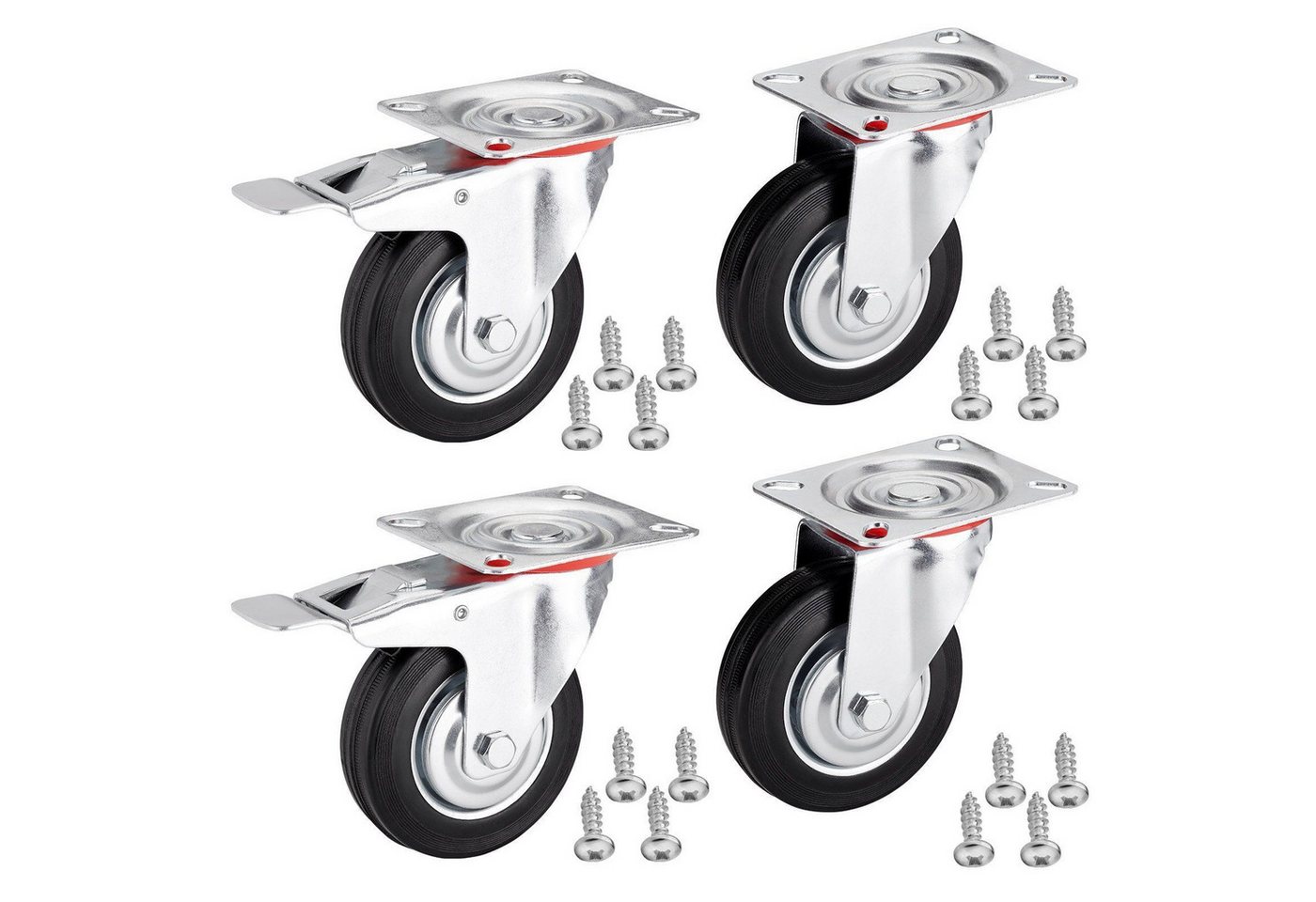 SO-TECH® Schwerlastrolle 4er Set Transportrollen RED Möbelrollen, 2x Lenkrollen, 2x Lenkrollen mit Bremse Ø125 mm Tragkraft 440 kg von SO-TECH®