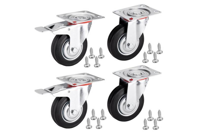 SO-TECH® Schwerlastrolle 4er Set Transportrollen RED Möbelrollen, 2x Lenkrollen, 2x Lenkrollen mit Bremse Ø125 mm Tragkraft 440 kg von SO-TECH®
