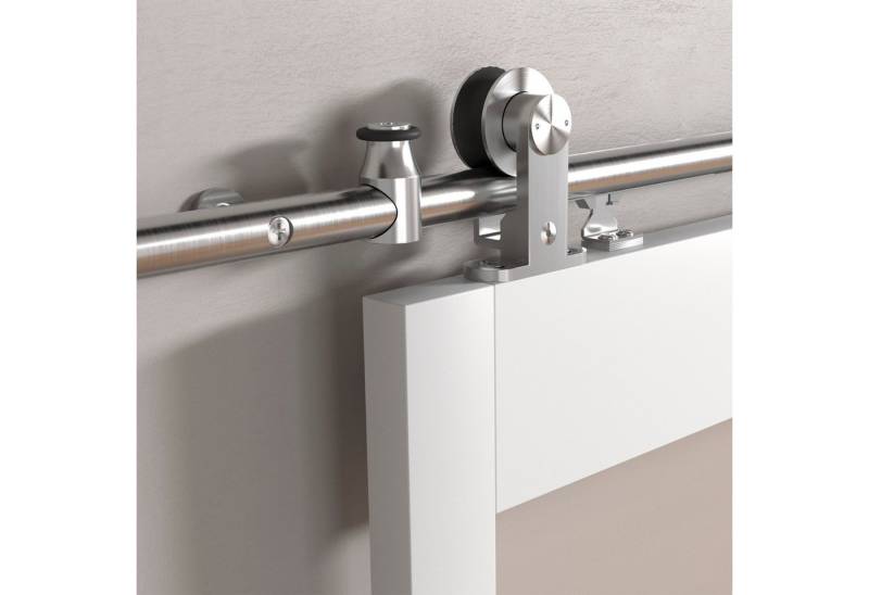 SO-TECH® Schiebetür Beschlag-Set, Edelstahl, mit Türstopper & Bodenführung (1-St), mit Soft-Close, von oben anschraubbar, inkl. Fischer-Dübel von SO-TECH®