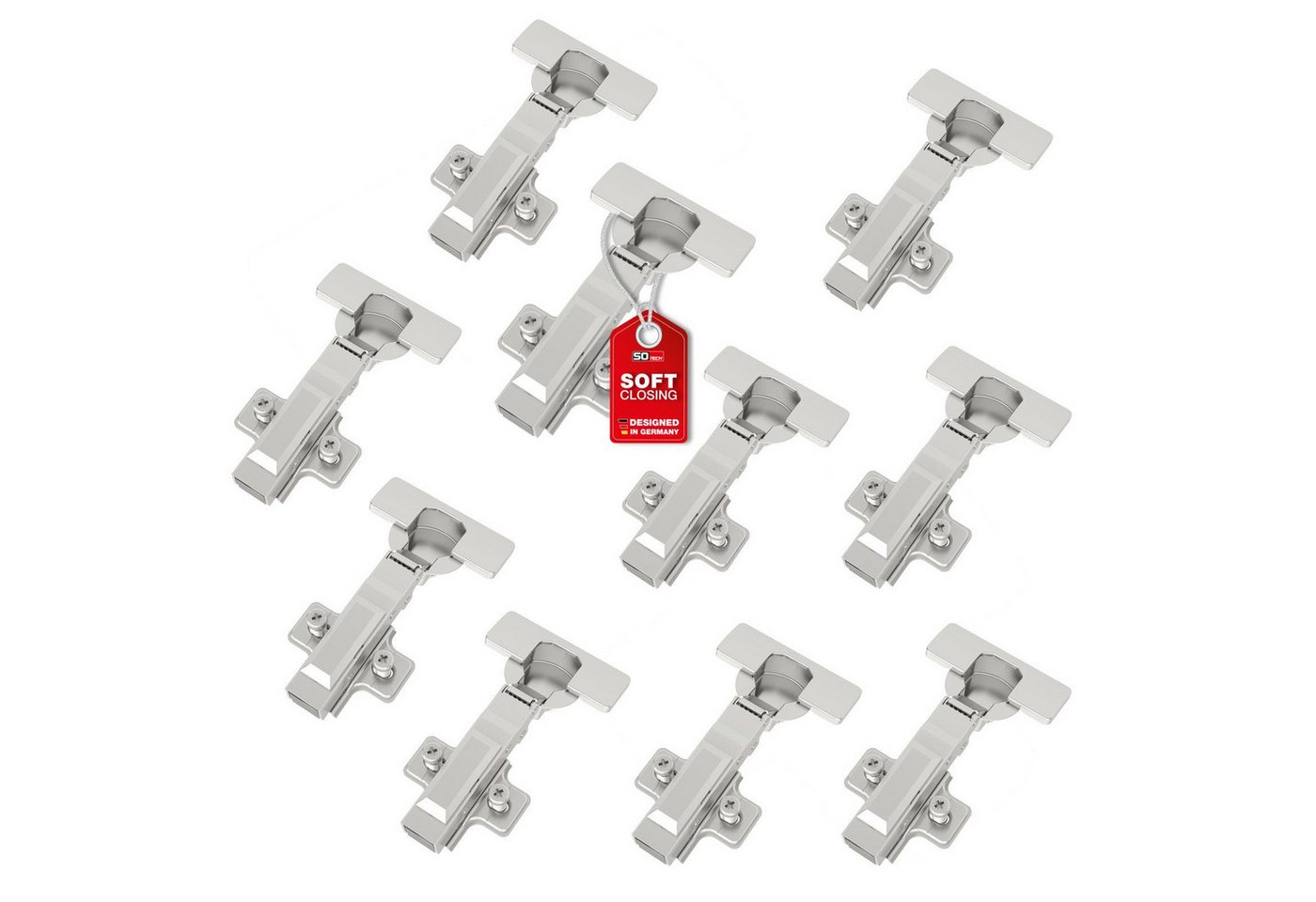 SO-TECH® Türbeschlag SMOOTH Topfband T45 Scharnier Eckanschlag Komplettset (10 St), 10er Set Standard gedämpft mit Kreuzplatte von SO-TECH®
