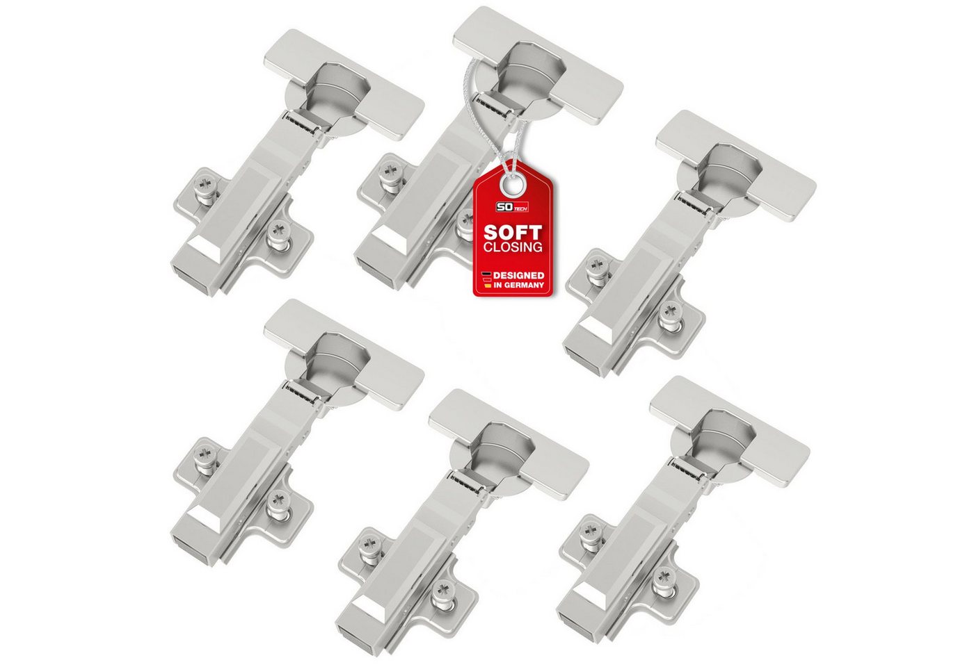 SO-TECH® Türbeschlag SMOOTH Topfband T45 Scharnier Eckanschlag Komplettset (6 St), 6er Set Standard gedämpft mit Kreuzplatte von SO-TECH®