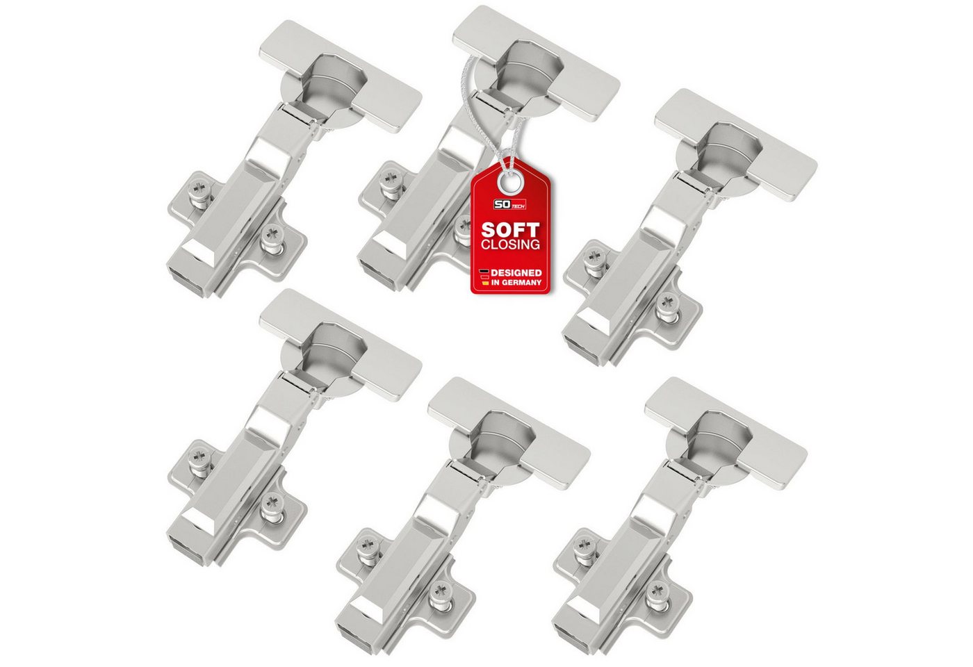 SO-TECH® Türbeschlag SMOOTH Topfband T45 Scharnier Mittelanschlag Komplettset (6 St), 6er Set Standard gedämpft mit Kreuzplatte von SO-TECH®