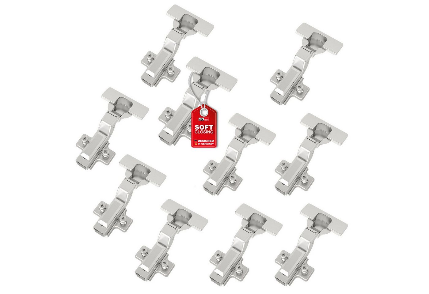 SO-TECH® Türbeschlag SMOOTH Topfband T52 Scharnier Innenanschlag Komplettset (10 St), 10er Set Standard gedämpft mit Kreuzplatte von SO-TECH®