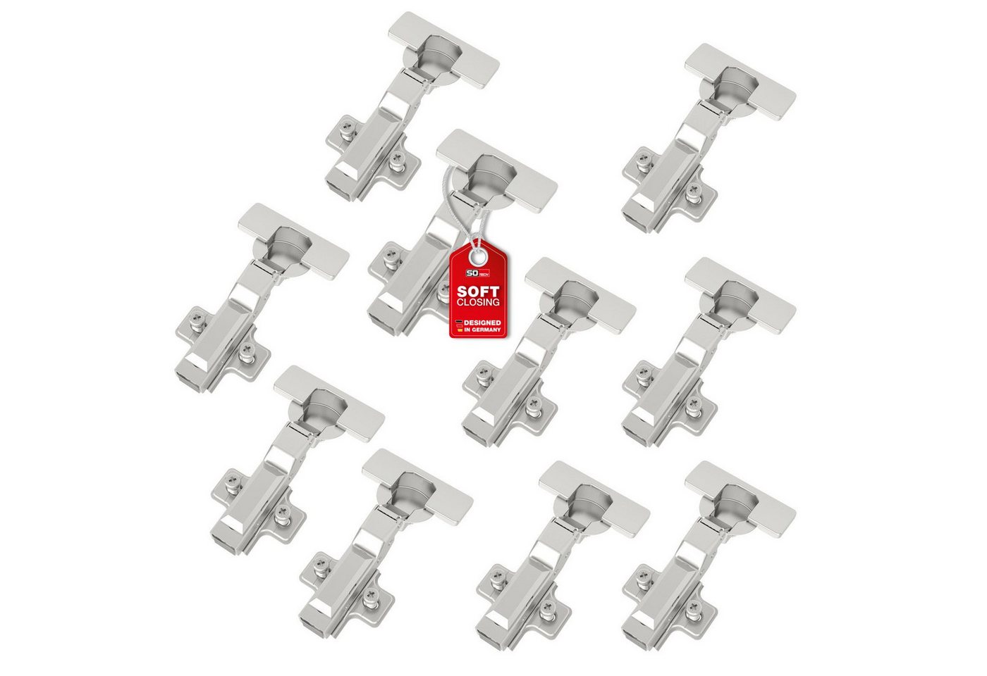 SO-TECH® Türbeschlag SMOOTH Topfband T52 Scharnier Mittelanschlag Komplettset (10 St), 10er Set Standard gedämpft mit Kreuzplatte von SO-TECH®