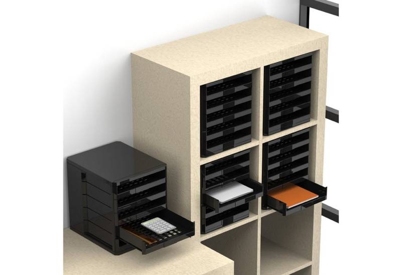 SO-TECH® Aufbewahrungssystem Büroablage Schubladenbox, Kunststoff, (1-tlg), mit 5 ausziehbaren Ablagen schwarz 275 x 320 x 330 mm von SO-TECH®