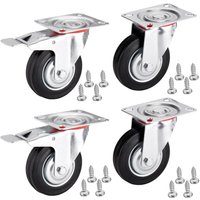 4er SET SOTECH Transportrollen Ø 100 mm (2x Lenkrollen, 2x Lenkrollen mit Bremse) Höhe 127 mm, Anschraubplatte 100 x 82 mm Traglast bis 360 Kg von SO-TECH