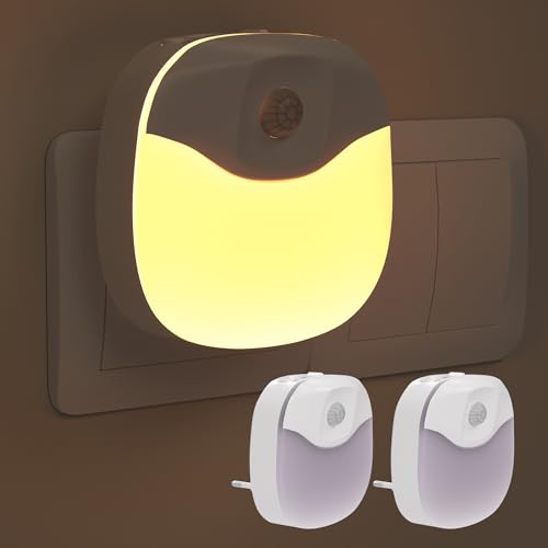 SOAIY 2 Stück Led Nachtlicht Steckdose mit Bewegungsmelder und Dämmerungssensor Steckdosenlicht Orientierungslicht Helligkeit einstellbar 3 Modi 3 Lichtfarben Kinderzimmer Schlafzimmer Treppen Flur von SOAIY